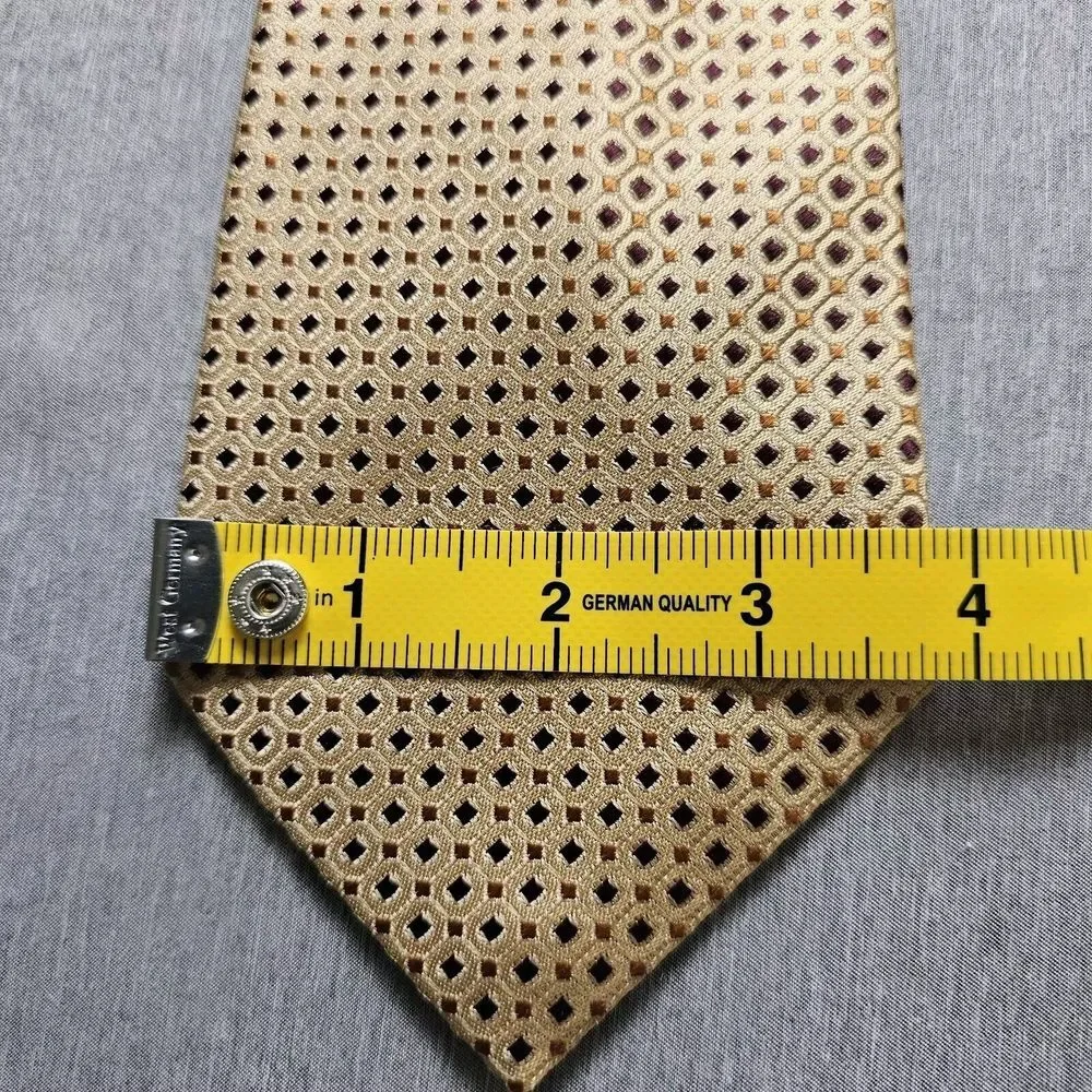 Ezio Silk Neck Tie Tan Gold Diamond Geometric Print Hand Made Italy 4